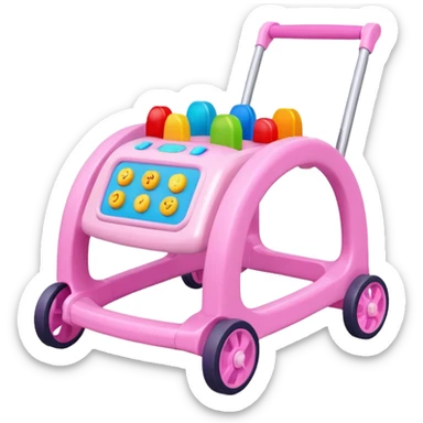 pink baby walker with toys on it sticker
