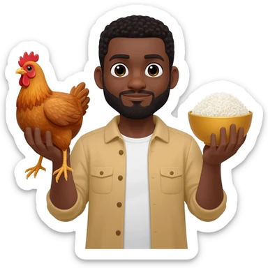 a black guy with chicken in this left hand and a rice in this other sticker