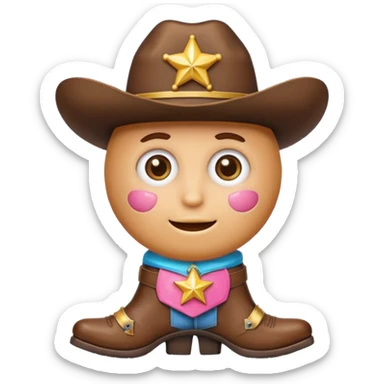 donut wearing a sheriff badge and cowboy boots, fun emoji style sticker