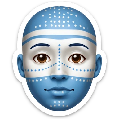 Blue skinned person with white stripes & dots on face sticker
