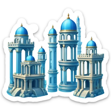 Simple Atlantis underwater city, basic dome buildings, small pillars, blue water sticker