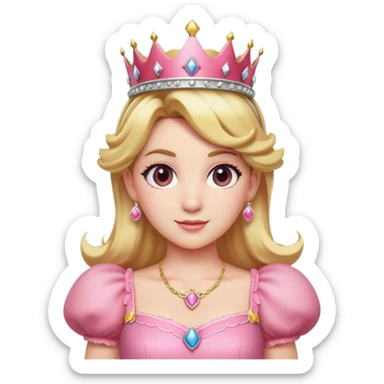 Princess Peach from Mario games with blonde hair, pink dress, crown sticker
