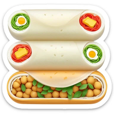 Hangzhou Pian Er Chuan steamed rice cake rolls with fillings, simplified emoji style with bold outlines and bright colors, cartoon style local specialty snack sticker