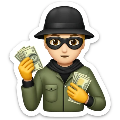 Robber with money sticker