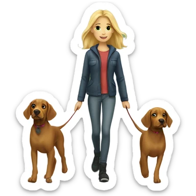 Pretty Blonde girl walking two vizslas sticker