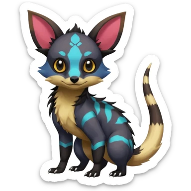 Rare exotic cute epic aesthetic gothic colorful Salandit-Eevee-Civet-species-Fakemon-hybrid-creature, with markings, full body sticker