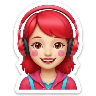 cartoon strawberry girly with headphones sticker