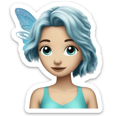 Beautiful, flower, fairy, blue, turqoise, silver, navy, long hair, big wings sticker