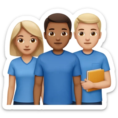 CREA UN EMOJI DE 7 PERSONAS HOMBRES Y MUJERES, CON CAMISA AZUL SOLO 7 SIETE PERSONAS sticker
