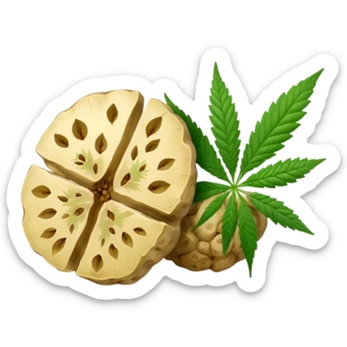 slices of white truffle with cannabis leaf sticker