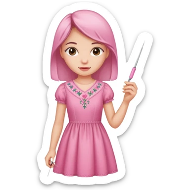 یه دختر با لباس صورتی ودر حال دوختن شماره دوزی sticker