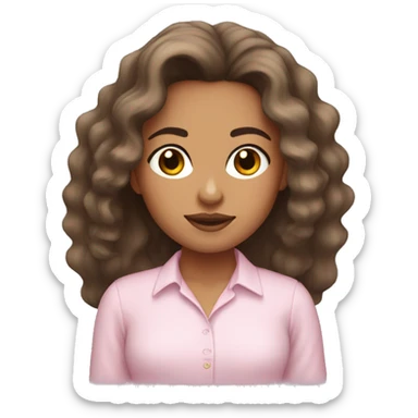 Mexican girl with wavy hair and a long sleeve light pink shirt  sticker