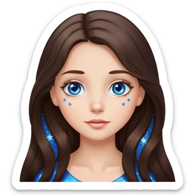 brunette long hair girl with blue eyes sparkling with love glitter and stars in eyes  sticker