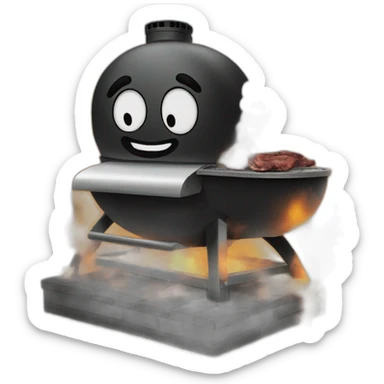 a black meat smoker in the backyard billowing smoke sticker