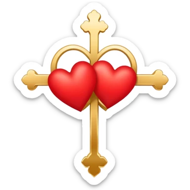 Two red heart outlines united by a gold cross  sticker