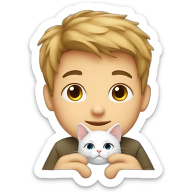 boy cuddle cat sticker
