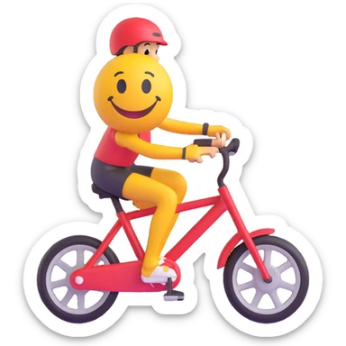 3D smiley emoji, round shape, with trial bike, sporty face, transparent background (trial biking) sticker
