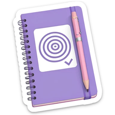 soft purple notebook with spiral binding, white text 'schedule' on the cover, soft pink pencil on it, iOS emoji style sticker