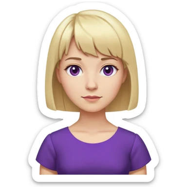 Women, blonde, short hair and bangs. Purple teacher dress sticker