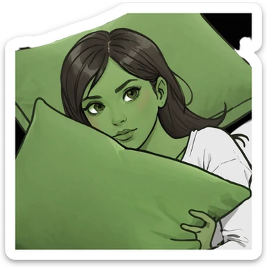 sleeping beauty brunette white girl with a silk pillow sticker