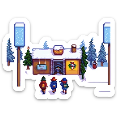 A group of school children walking to a movie theater in winter, inspired by Paddington Bear sticker