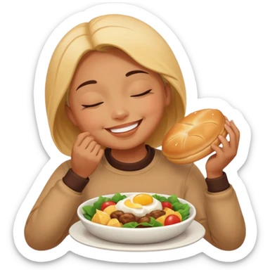 face with closed eyes and a blissful smile, cheeks puffed, enjoying delicious food sticker