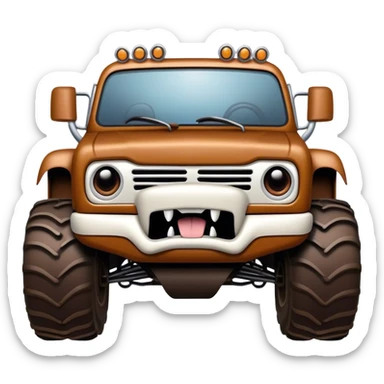 Monster Mutt - Monster Jam (Model Year: 2021) (Iconic colour: Brown with dog features) - A unique monster truck with playful, dog-inspired design cues. The vehicle is painted in warm brown tones and features subtle dog motifs (such as a stylized snout or ear shapes). It should blend the rugged power of a monster truck with quirky, endearing canine features. sticker