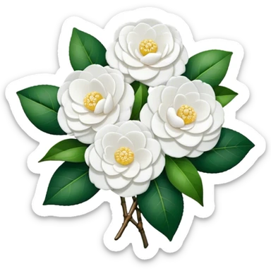 A bouquet of pure white camellias, without leaves  sticker
