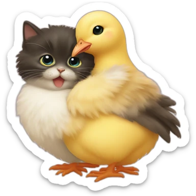 a baby chick holding a cat sticker