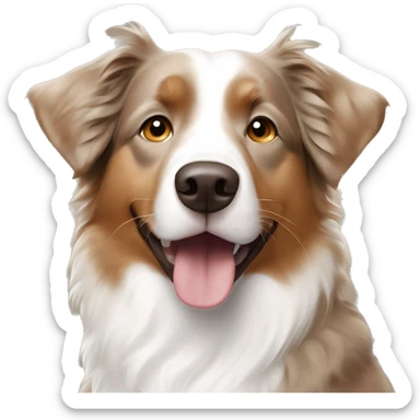 majority light brown Australian Shepherd with white paws and a little white by his nose sticker