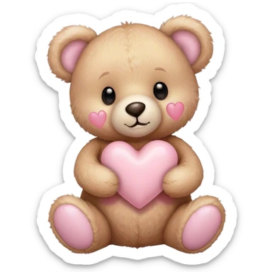 A beige teddy bear holding a light pink heart  sticker