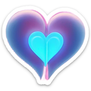 Blue glowing neon 2 halves of the heart sticker