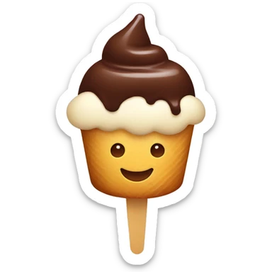 ice cream with chocolate without waffles , on a stick, flat shape, with a smile sticker