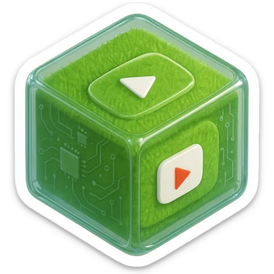 white YouTube play button inside a grass box sticker