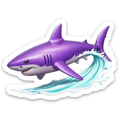 purple glitter shark on a cyan wave sticker