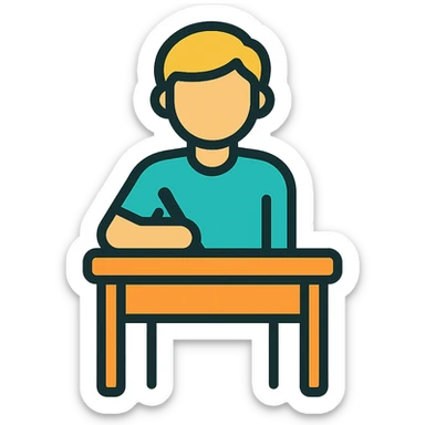 student sitting at a desk sticker