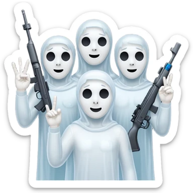 Fantasmas con un fusil moderno y haciendo haciendo en en forma de ✌️ con los dedos sticker