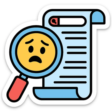 humorous icon of a magnifying glass looking at a long, embarrassing search history list sticker