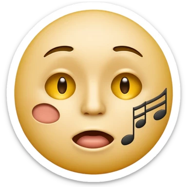 yellow circle face emoji whistling with music notes coming out its mouth and side-eyeing sticker
