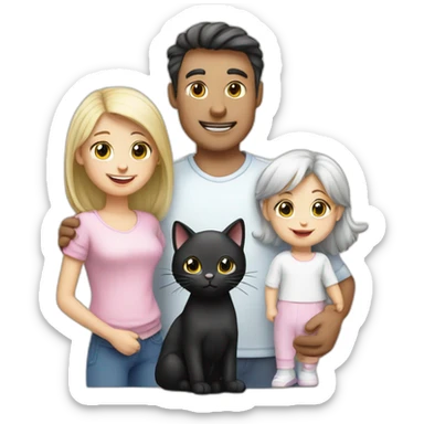Family of 3- mum-dad-baby girl-white cat-black cat sticker