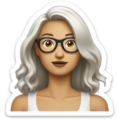 femme blanche brune avec les cheveux au carré et lisses et des lunettes sticker