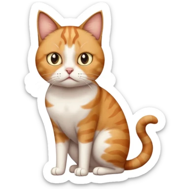 full body white, ginger and brown tabby calico cat with skinny head and fat body with an anxious face sticker