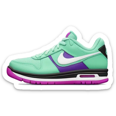 Hyper Realistic isolated side view of a  pair of black,mint green,magenta,and dark purple Nike Sneakers. sticker