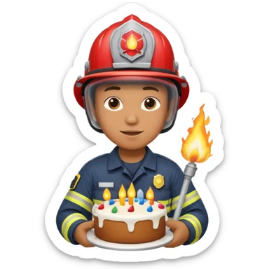 A firefighter extinguishing a party sticker