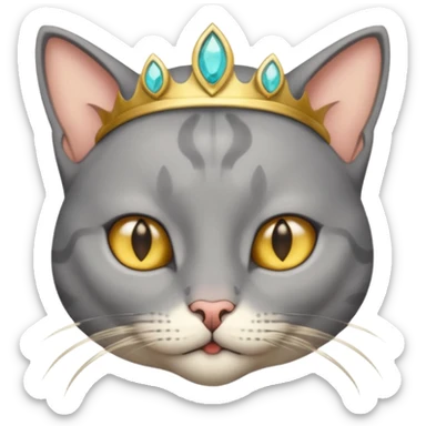 gray cat with gold jewerly on head, half body sticker