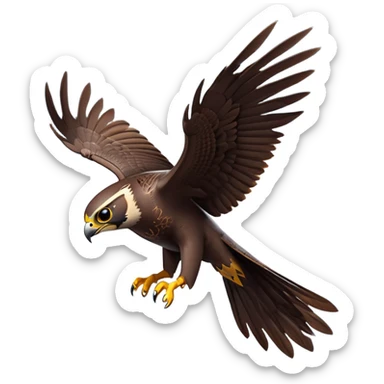 cinematic-peragrin falcon-realistic-full-body-diving-emoji,-sleek-aerodynamic-frame-plummeting-through-the-air-with-lightning-speed,-razor-sharp-talons-poised-for-the-strike,-feathered-wings-angled-for-maximum-precision,-keen-dark-eyes-locked-onto-its prey sticker