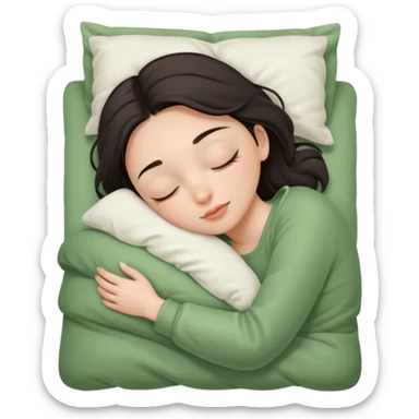 single-girl-in-Warm Cream-cozy-green-bed-sleeping-pretty-eyelashes-light-skin sticker