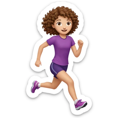 tail curly brown hair girl running sticker
