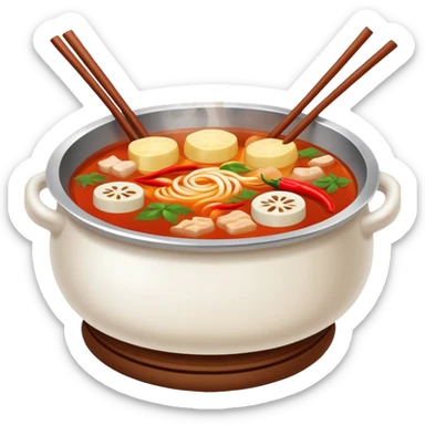 Chinese hot pot with spicy broth and ingredients, simplified emoji sticker