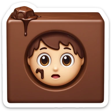 Cartoon chocolate mini pastry peeking from behind tiny wall, suspicious eyes, tiny chocolate smudges, chibi style, Twitch emoji style, transparent background, colorful
 sticker